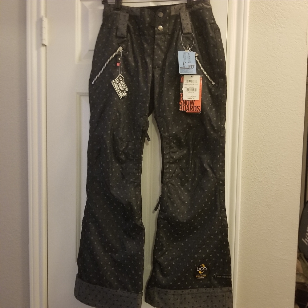 NEW Ride Snowboard Pants Sz XS Leschi Slim Fit Cuffed Black Denim Dot